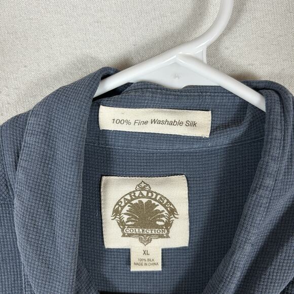 Paradise Collection 100% Silk Long Sleeve Button Up Shirt Men's XL Blue Casual - Picture 3 of 10